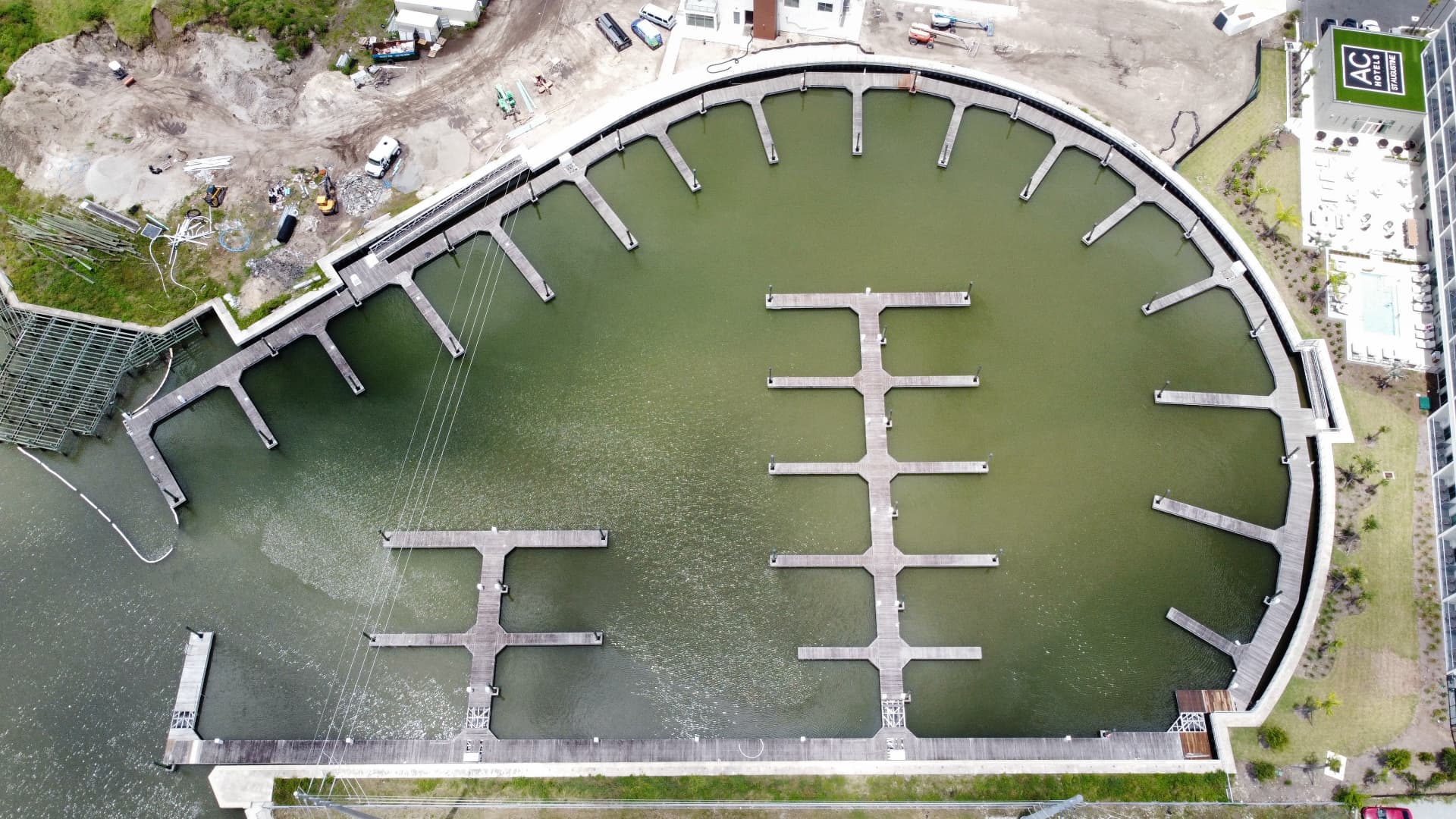 Overhead view of the curved slip layout